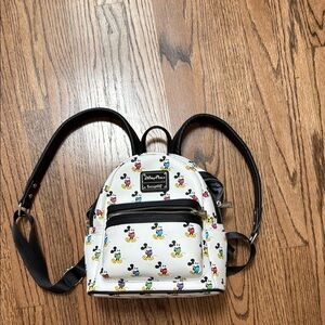 Loungefly White Mini Backpack with Multicolor Mickey Mouse Print